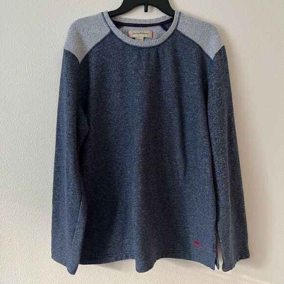 Tommy Bahama Sweater Men's Large Blue & Gray Heather Fleece Cotton Poly Blend L - Picture 1 of 5